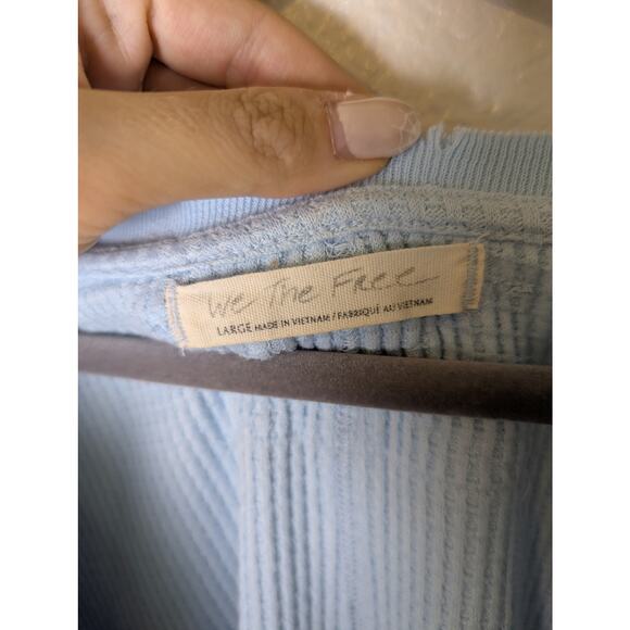 We The Free People Buttercup Blue Waffle Knit Thermal Oversized Top Women L - Picture 10 of 13
